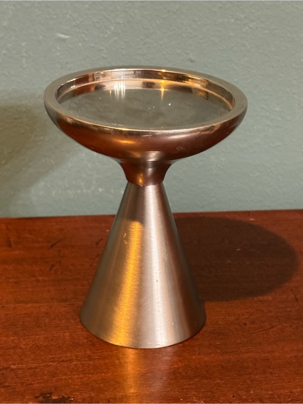 Mid-Century Modern Tapered Metal Candle Holder in silver